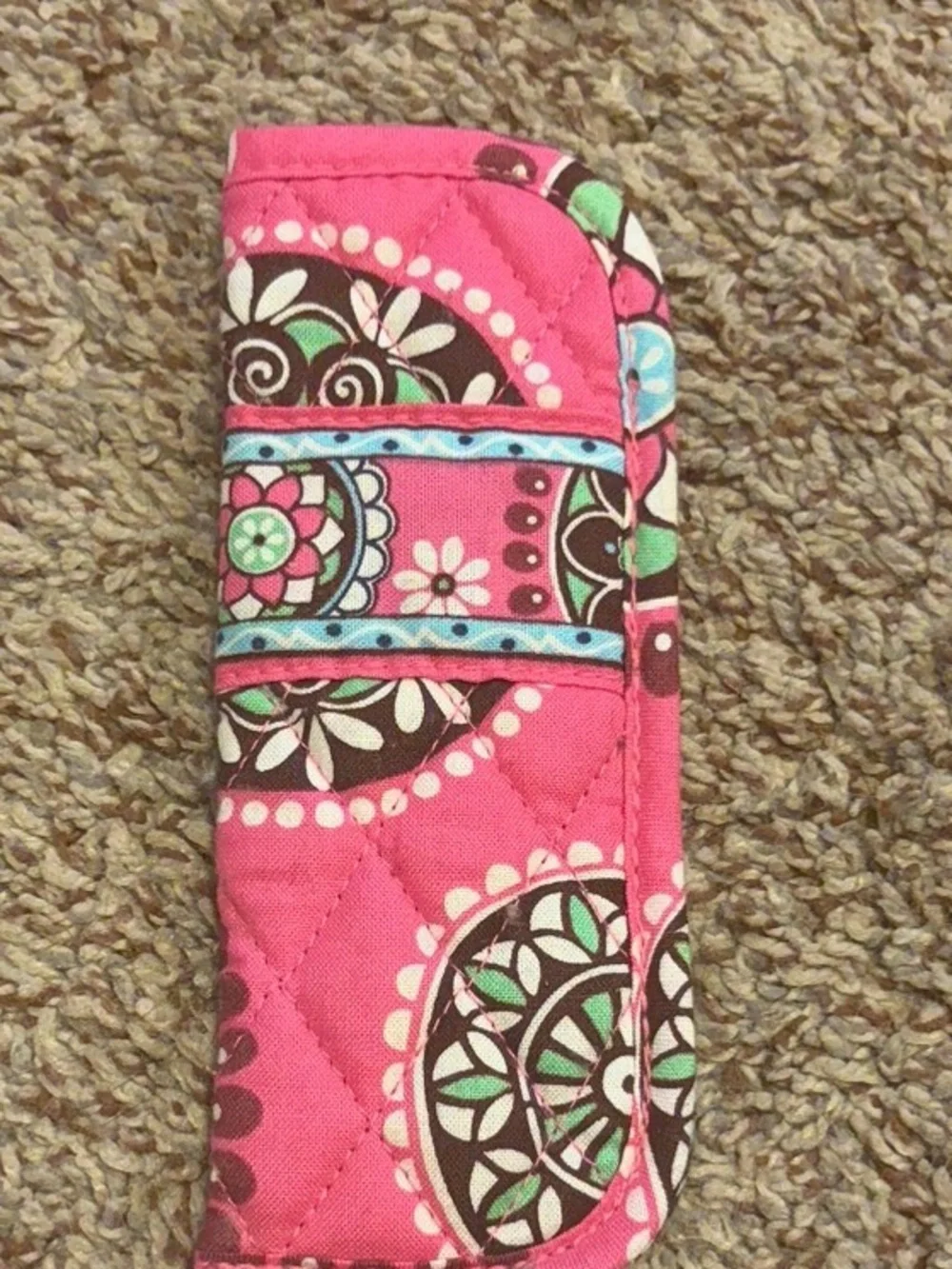 Vera Bradley Pink Quilted Floral Eyeglass Sleeve with Turquoise Accents